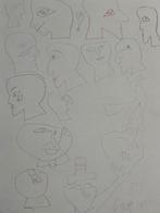 Pierre CAILLE 1999 gekleurd krijt pastel koppen figuren, Ophalen of Verzenden