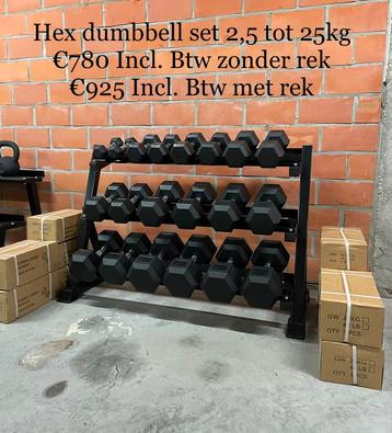 Hex dumbbell set 2,5-25kg + rek beschikbaar voor biedingen