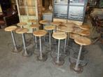 Tabourets de bar industriels Necchi Assise métal Bois, Maison & Meubles, Métal, 60 à 90 cm, 4 tabourets, Avec repose-pieds