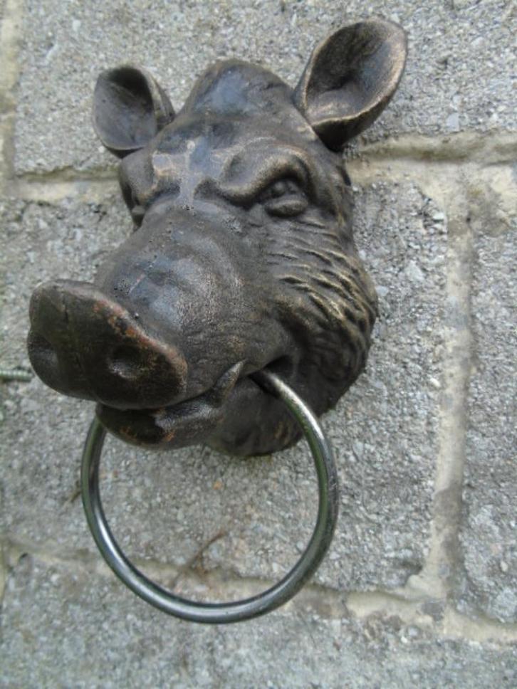 Pat bronzen gietijzeren zwijnbuste, handdoekhouder, Tuin en Terras, Tuinwanddecoratie, Nieuw, Ophalen