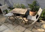 Table de terrasse avec deux chaises en bois, Jardin & Terrasse, Ensembles de jardin, Comme neuf