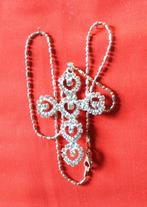 collier avec chaine et grande croix strass, Overige materialen, Overige kleuren, Ophalen of Verzenden, Zo goed als nieuw