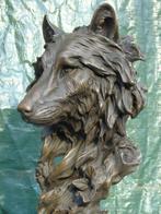 bronzen wolvenkop op gesigneerde basis, BARYE, Antiek en Kunst, Ophalen of Verzenden, Brons