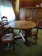 ronde eettafel (om te vormen tot ovale tafel) met 6 stoelen, Huis en Inrichting, Ophalen, Gebruikt, Eikenhout