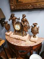 Schouw klok marmer voet 3delig, Antiek en Kunst, Ophalen