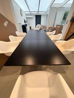 Zwarte IKEA eettafel (uitschuifbaar) + 8 witte stoelen, Ophalen, Gebruikt, 100 tot 150 cm, 150 tot 200 cm