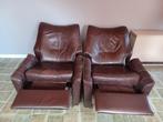 GRATIS - Relaxzetel bruin leder op wieltjes (2 stuks), Huis en Inrichting, Fauteuils, Ophalen