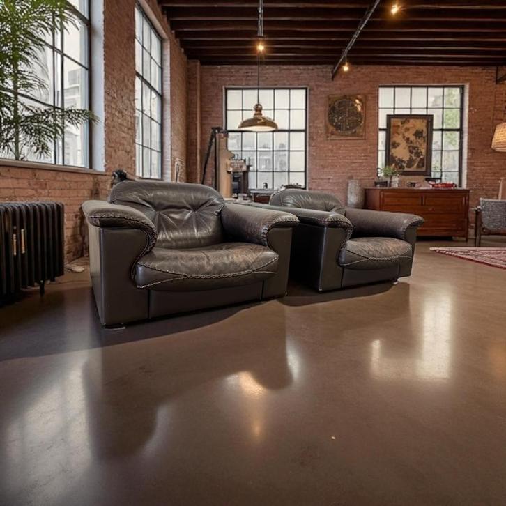 Set van 2 vintage lederen fauteuils /eenzitten DS101 De Sede, Antiek en Kunst, Antiek | Meubels | Stoelen en Sofa's, Ophalen of Verzenden