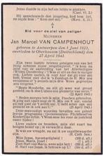 Jan VanCampenhout Antwerpen Bom + Oberhausen/ D 1943, Bidprentje, Ophalen of Verzenden