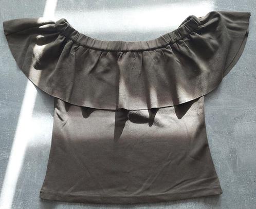 Kaki fluwelen top, maat small., Kleding | Dames, Topjes, Gedragen, Ophalen of Verzenden