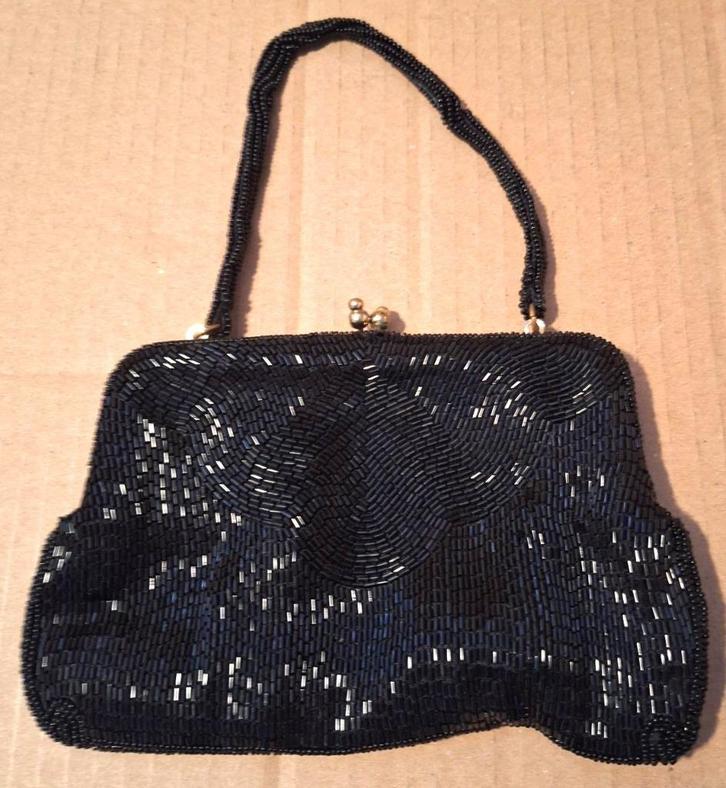 Vintage zwarte kralen handtas, Handtassen en Accessoires, Tassen | Damestassen, Handtas, Ophalen of Verzenden