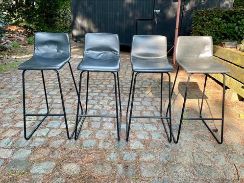 Barkrukken met kunstleer (zwart), Huis en Inrichting, Barkrukken, Gebruikt, 60 tot 90 cm, Kunststof, 4 krukken, Met voetsteun