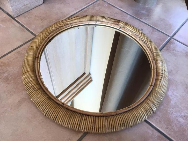 Plateau ancien en osier avec miroir, années 1960, Antiquités & Art, Antiquités | Miroirs, Enlèvement