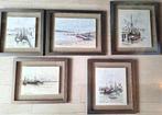 Verheyden Philippe - Marines - Lot de 5 pastels encadrés, Antiek en Kunst, Kunst | Schilderijen | Modern, Ophalen of Verzenden