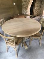 eiken ronde tafel met 4 stoelen, Huis en Inrichting, Ophalen, Zo goed als nieuw, Vier personen, 100 tot 150 cm