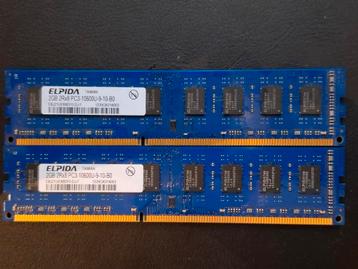 2 x 2GB Elpida RAM 2Rx8 PC3-10600U-9-10-B0 beschikbaar voor biedingen