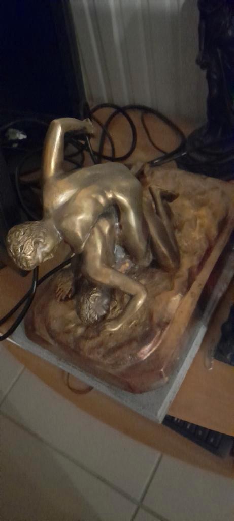 Schitterend gouden bronzen bord Rodin (the wrestlers), Antiek en Kunst, Antiek | Brons en Koper, Brons, Ophalen