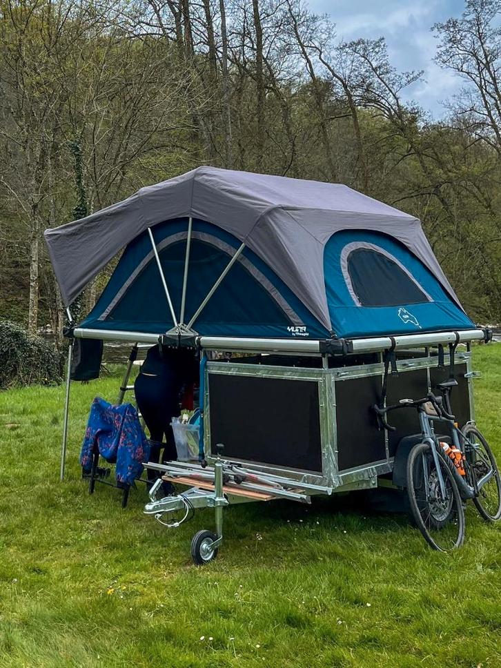 Daktent Trailer Yuna Family (+2 fietsendragers &Porta Potti), Caravans en Kamperen, Tenten, tot en met 4, Zo goed als nieuw, Ophalen