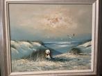 Mooi schilderij duinen en zee 60x70 inclusief kader, Antiek en Kunst, Kunst | Schilderijen | Modern, Ophalen of Verzenden