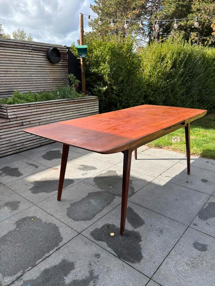 Eettafel uitschuifbaar Louis van Teeffelen Wébé - vintage, Huis en Inrichting, Tafels | Eettafels, Gebruikt, Rechthoekig, Teakhout