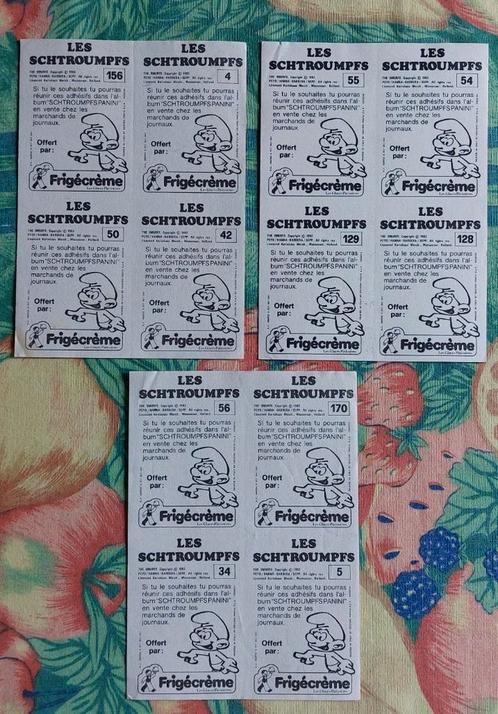 Smurfenstickers met Frigécrème, Verzamelen, Stickers, Gebruikt, Strip of Tekenfilm, Ophalen of Verzenden