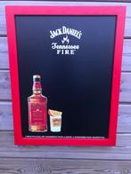 Tableau en bois Jack Daniels, cadre rouge, bouteille + verr, Comme neuf, Enlèvement, Panneau publicitaire