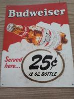 Metalen reclamebord Budweiser, Collections, Marques & Objets publicitaires, Comme neuf, Enlèvement ou Envoi, Panneau publicitaire