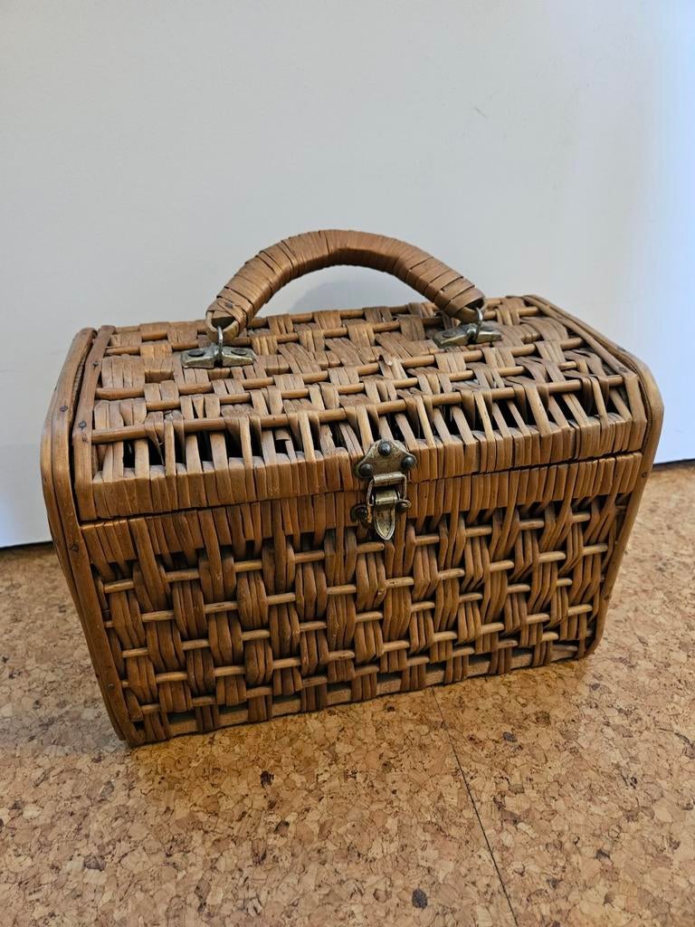 Coffret en bois et osier tressé vintage, Enlèvement, Comme neuf