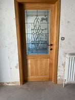 Eiken deur met loodglas 2x, Doe-het-zelf en Bouw, Ophalen, 80 tot 100 cm, Binnendeur, Zo goed als nieuw