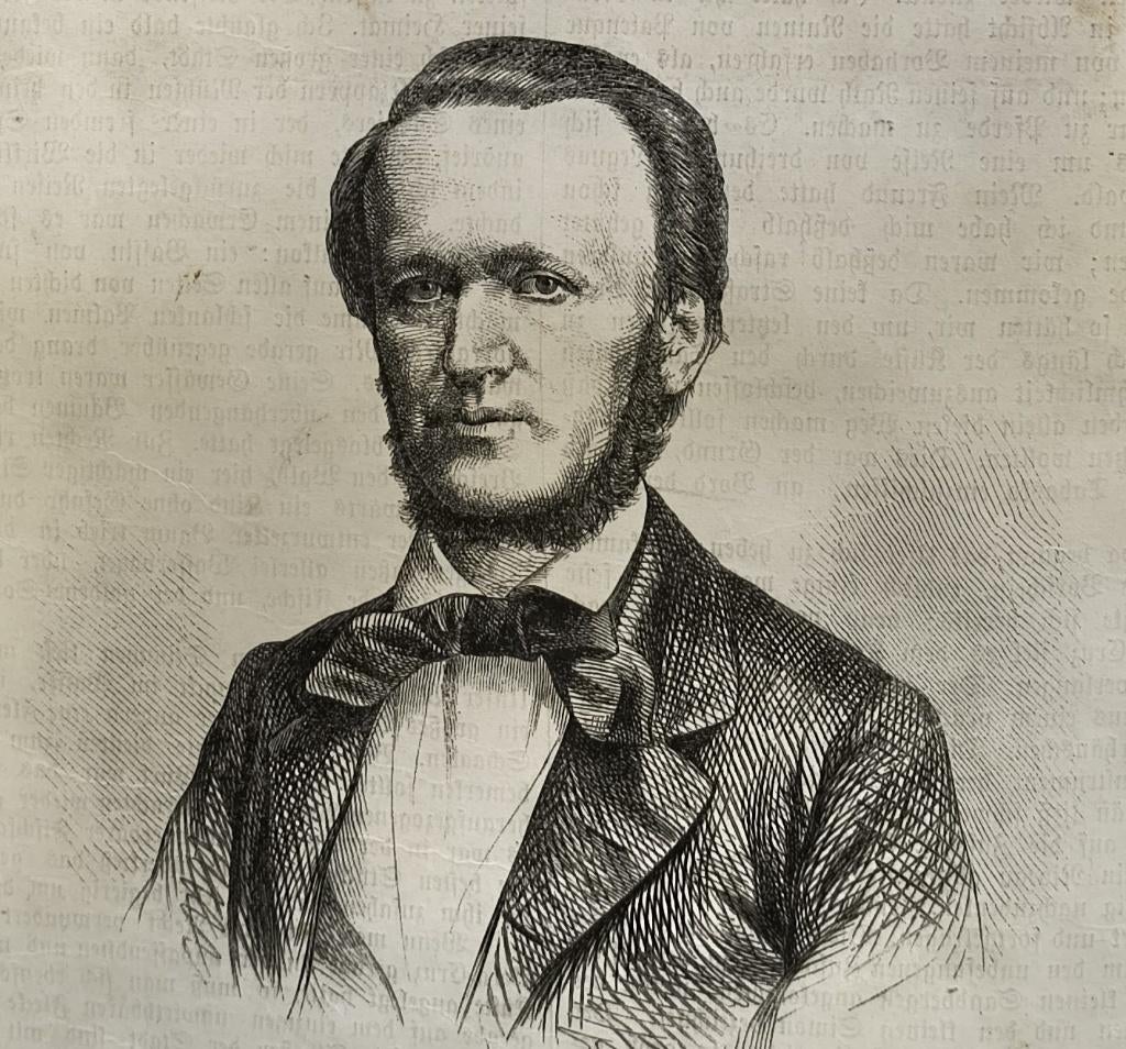 portret van een nog relatief jonge Richard Wagner, Antiek en Kunst, Kunst | Etsen en Gravures, Ophalen of Verzenden
