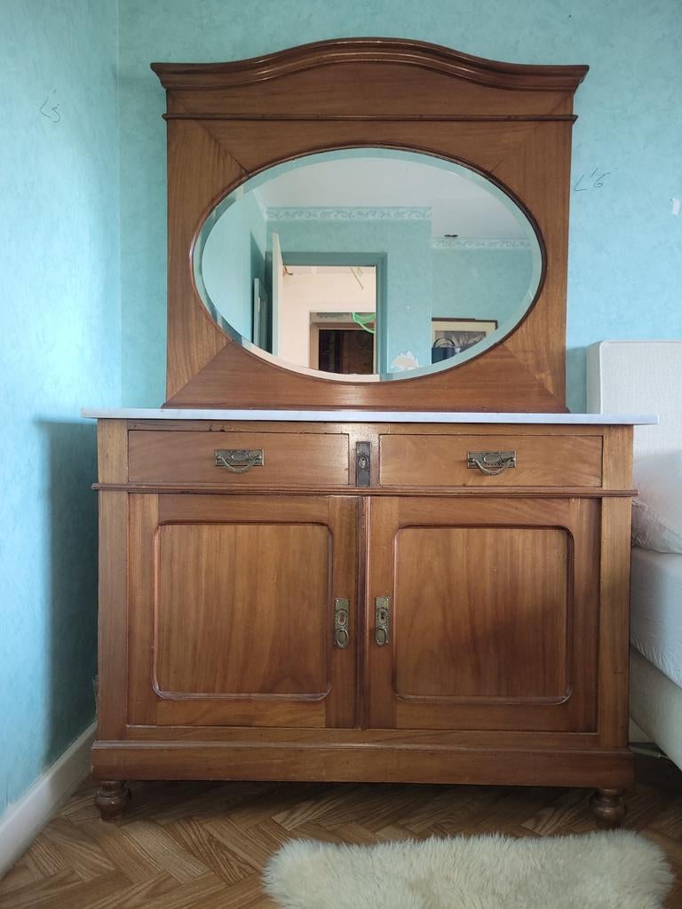 Commode met marmeren blad en spiegel, Ophalen
