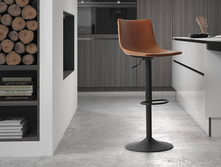 Tabourets de bar en parfait état, non utilisés,, Maison & Meubles, Tabourets de bar, Neuf, 60 à 90 cm, Synthétique, Cuir, 2 tabourets