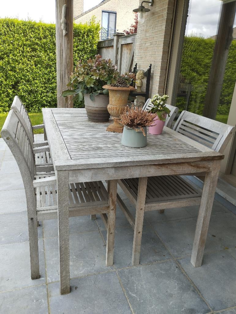 Tuintafel met 4 stoelen in teak voor tuin of terras, Ophalen