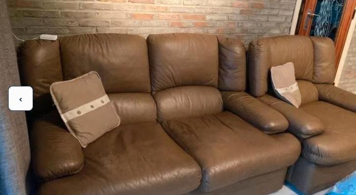 lederen salon 1 zit en 2 zit in prima staat, Huis en Inrichting, Zetels | Zetels, Zo goed als nieuw, Leer, Ophalen