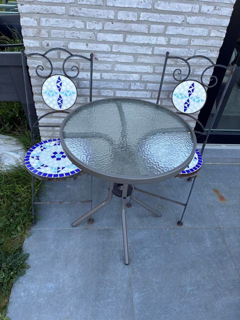 Antieke tuintafeltje en 2 stoelen, Jardin & Terrasse, Tables de jardin, Enlèvement, Comme neuf, Métal