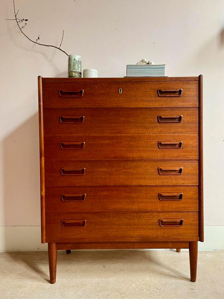 Vintage Teak Fineer Ladekast - Deens Design, Huis en Inrichting, Kasten | Wandmeubels, Gebruikt, 100 tot 150 cm, Minder dan 150 cm