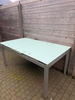 Moderne uitschuifbare eettafel – glas & metaal, Ophalen, Zo goed als nieuw