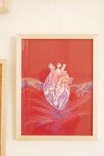 Japanse houtsnede met tekening, Antiek en Kunst, Kunst | Etsen en Gravures, Ophalen