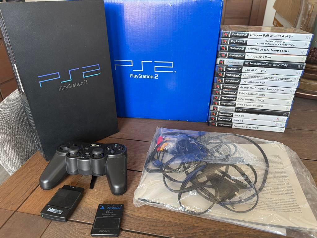PlayStation 2 (Fat) Console – Compleet in Doos + 16 Games, Ophalen, Gebruikt