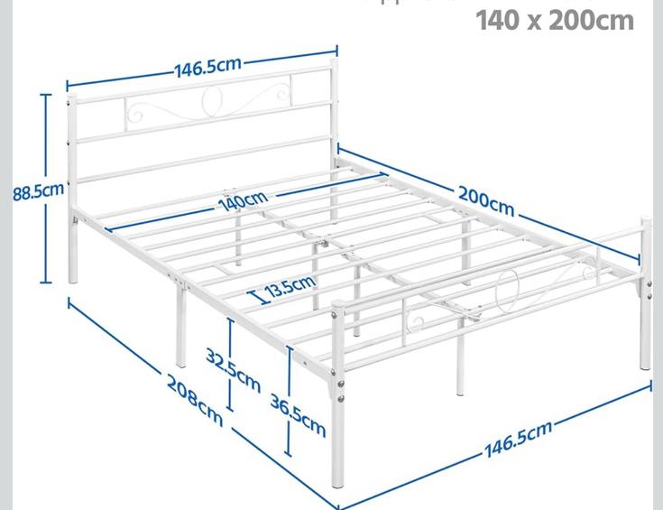 Lit double en métal - Pour matelas de 140 x 200 cm, Enlèvement, Comme neuf, Deux personnes, 200 cm