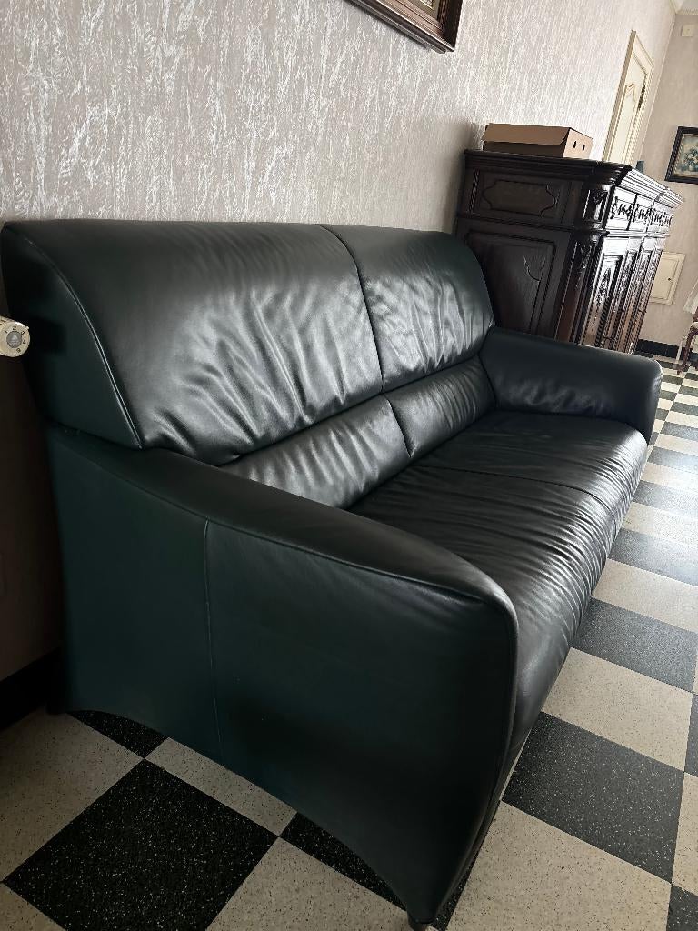 Lederen donkergroene zetel, Ophalen, Gebruikt, Driepersoons, Leer
