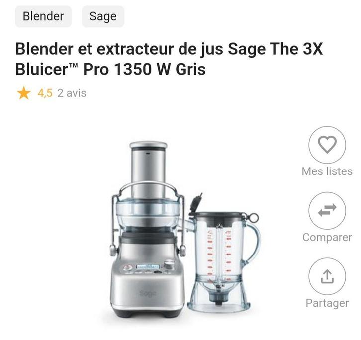Blender et extracteur de jus Sage X3 NEUF, Electroménager, Extracteurs de jus, Enlèvement