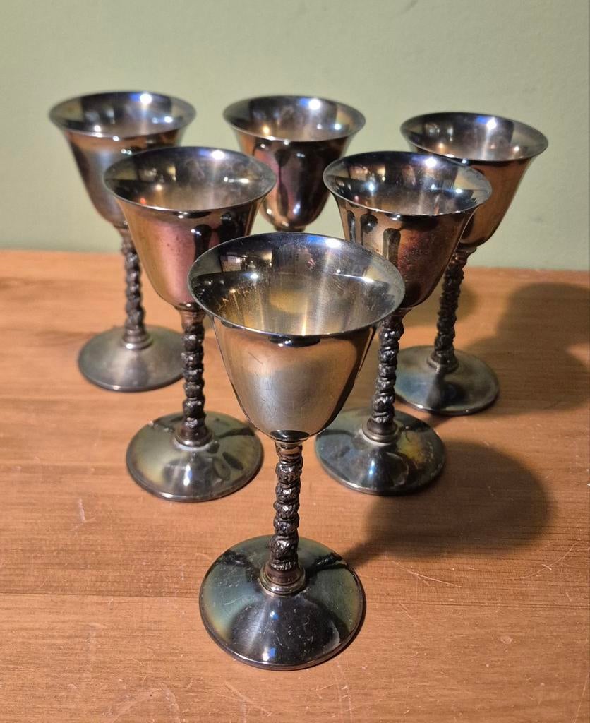 Set verzilverde likeur wijn kelken, Antiek en Kunst, Ophalen, Zilver