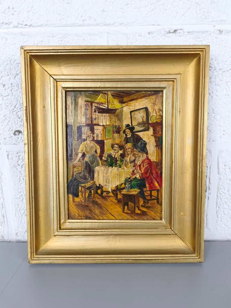 Antiek schilderij - herberg tafereel, Antiek en Kunst, Kunst | Schilderijen | Klassiek, Ophalen of Verzenden