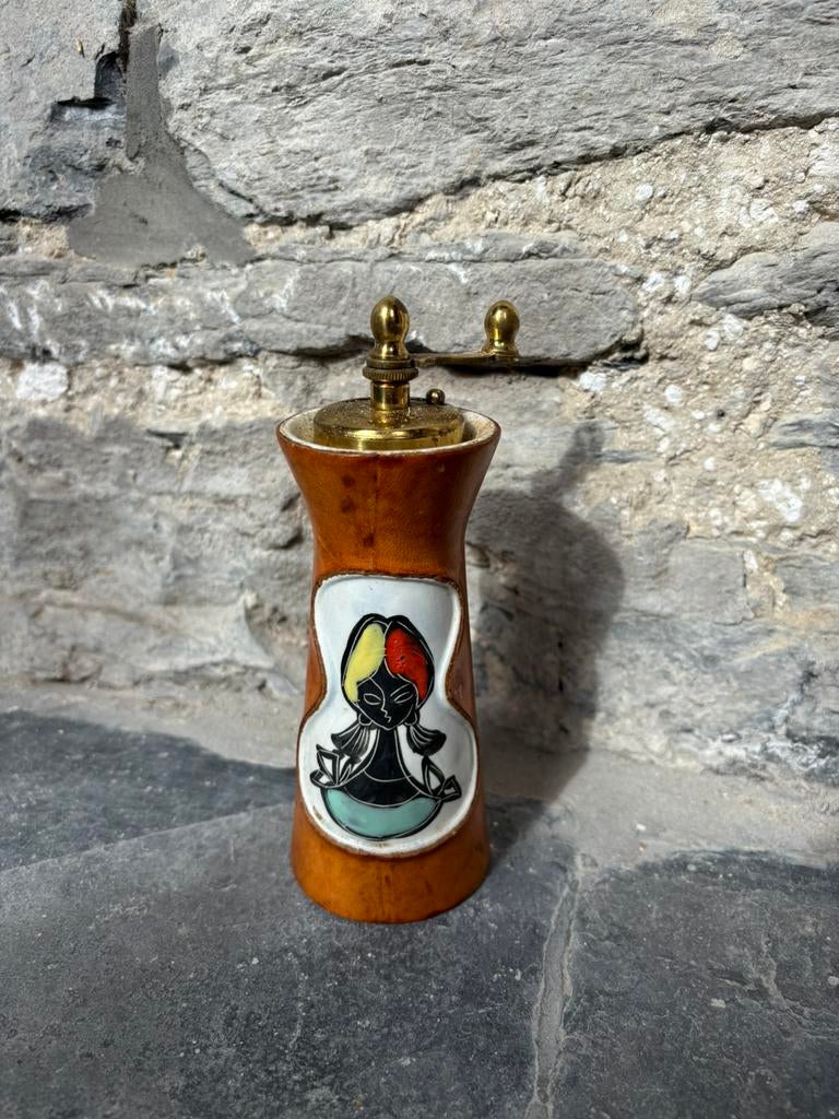 Vintage pepermolen Chiarugi (leer), Antiek en Kunst, Antiek | Keukengerei, Ophalen of Verzenden