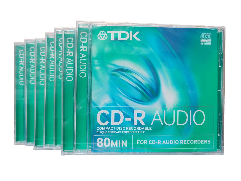 7 TDK CD-R AUDIO 80 min + 50 lege CD doosjes, Computers en Software, Beschrijfbare discs, Ophalen, Zo goed als nieuw, Cd