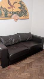 Donkerbruine leren uitklapbare slaapbank met echte matras, Ophalen