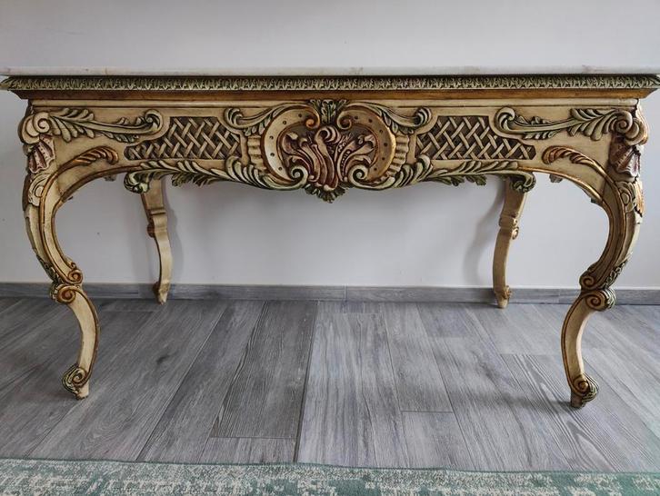 Prachtige antieke wandtafel / bijzettafel met marmeren blad, Huis en Inrichting, Tafels | Sidetables, Ophalen