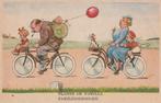 postkaart cartoon fiets familie, Verzamelen, Ophalen of Verzenden, 1940 tot 1960, Ongelopen, Voertuig