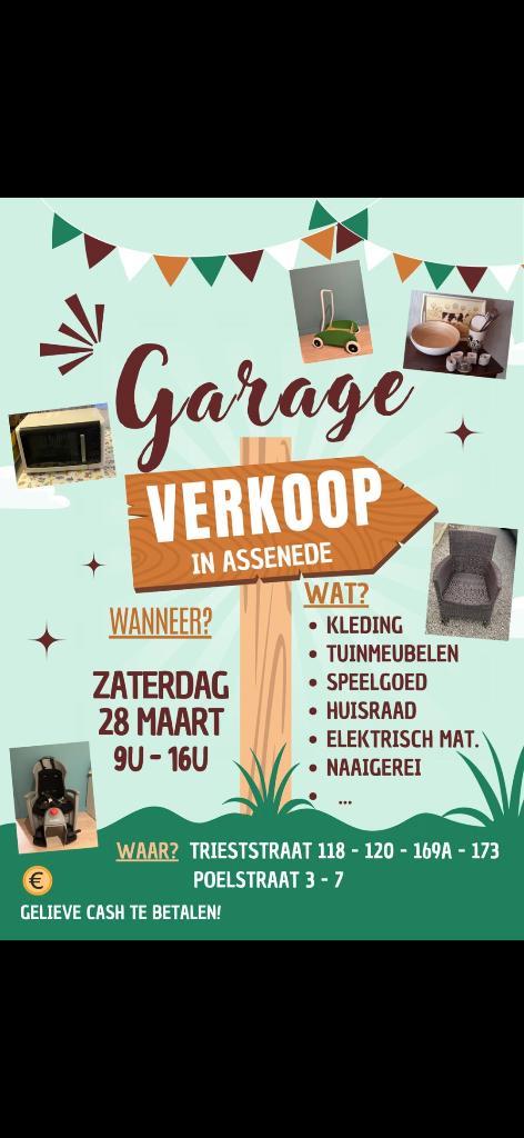 Garageverkoop in Assenede, Triestraat en Poelstraat, Divers, Lots de brocante, Enlèvement